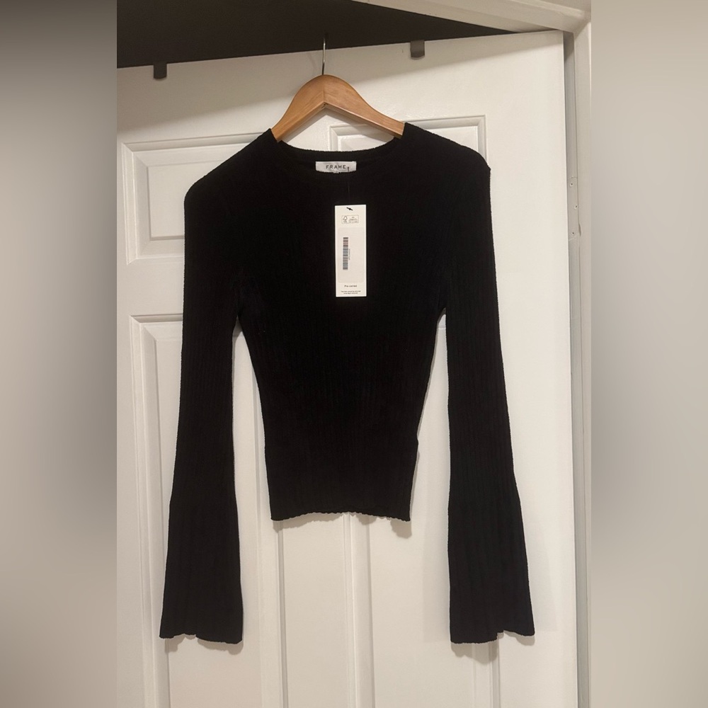 Frame Denim Black Ribbed Long Sleeve Top